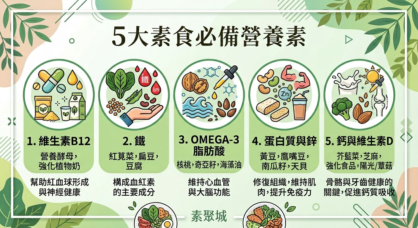 吃素容易缺乏哪些營養？5大素食必備營養素與聰明吃法，【素聚城】助你健康茹素！